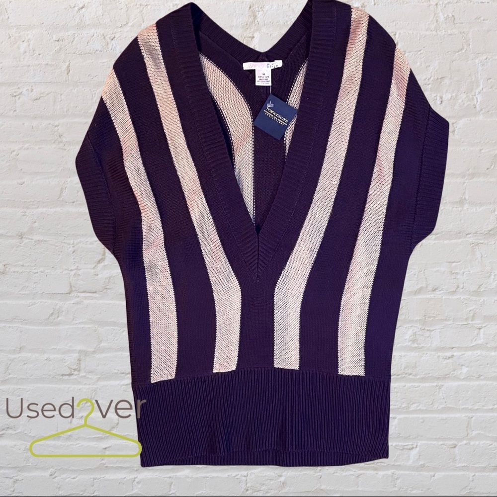 BEIZA BEIZA SWEATER VEST IN EGGPLANT & BEIGE SZ M NWT